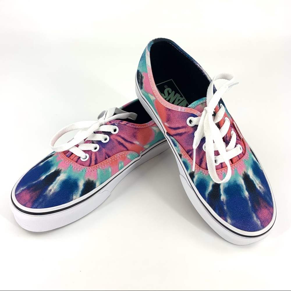 Vans Pink and Blue Tie Dye Authentic Tie-Up Low Profile Sneakers, 5